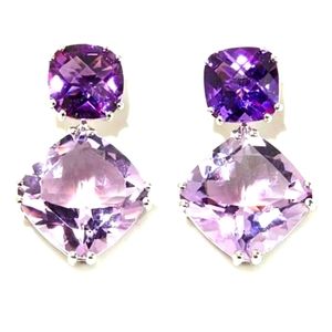 *6 Carats* 925 STERLING SILVER AMETHYST Gemstone Dangle EARRINGS